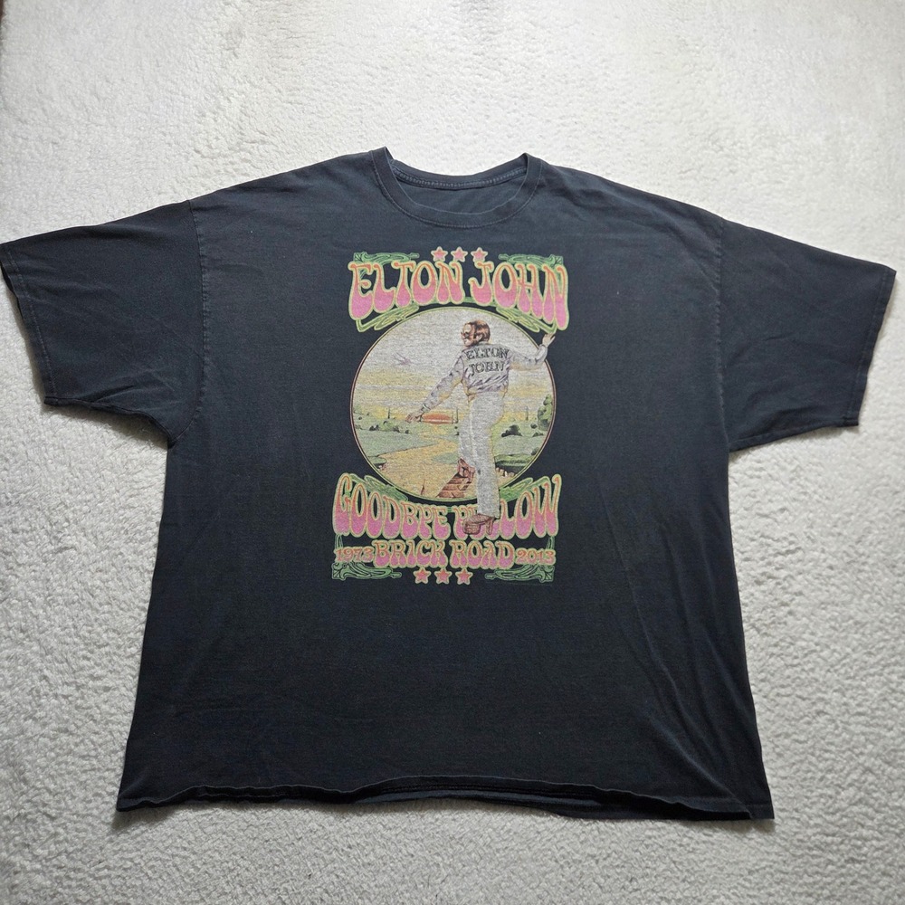 Elton John Graphic T-Shirt Mens 2XL Black Goodbye Yellow Brick Road Concert Tee
